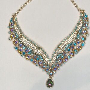 Stunning Multicolored Rhinestone Costume Statement Necklace